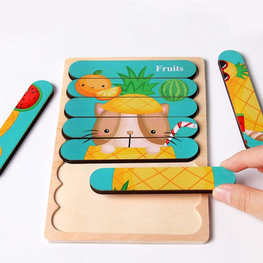 Ecotoys Vehículos de Madera 3D y Rompecabezas de Frutas | Juguetes Educativos para Niños Creativos - Aprende y Juega con Rompecabezas para Tu Niño